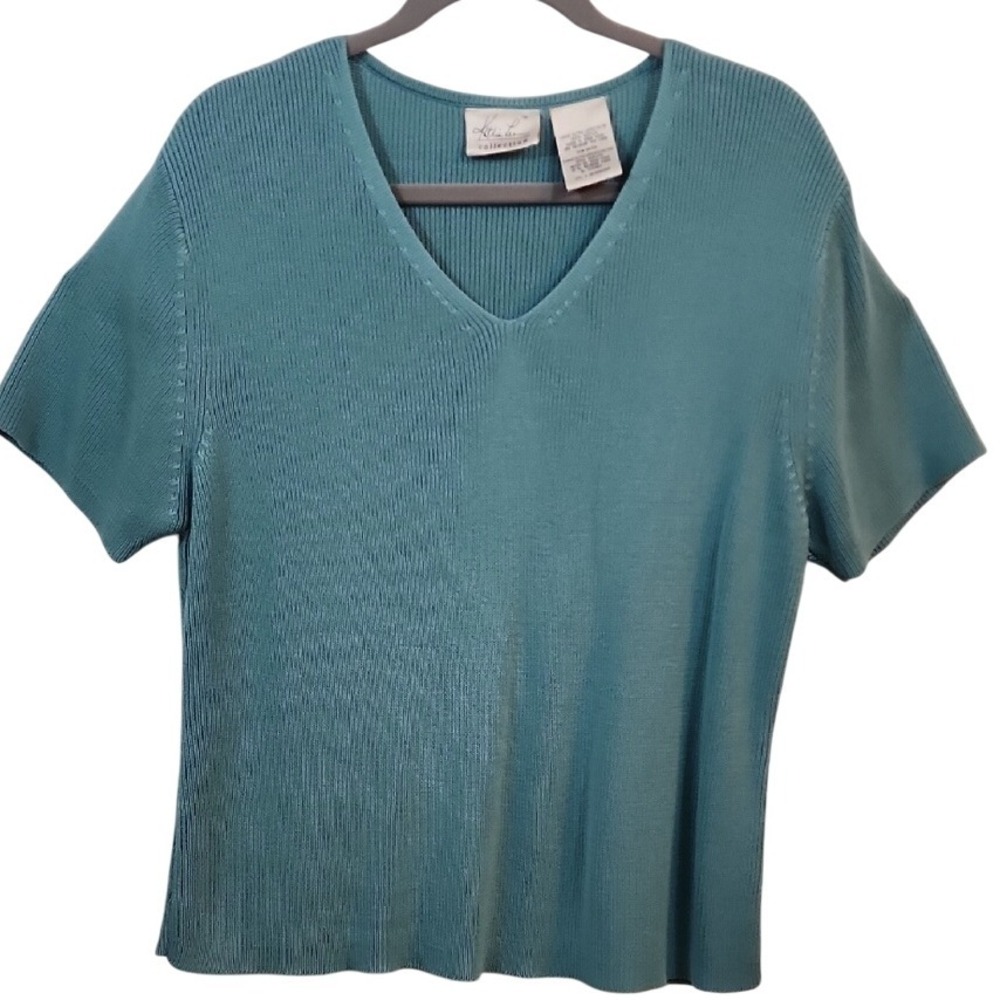 Kathie Lee Collection Teal Short Sleeve V-Neck Sweater XL (16/18)